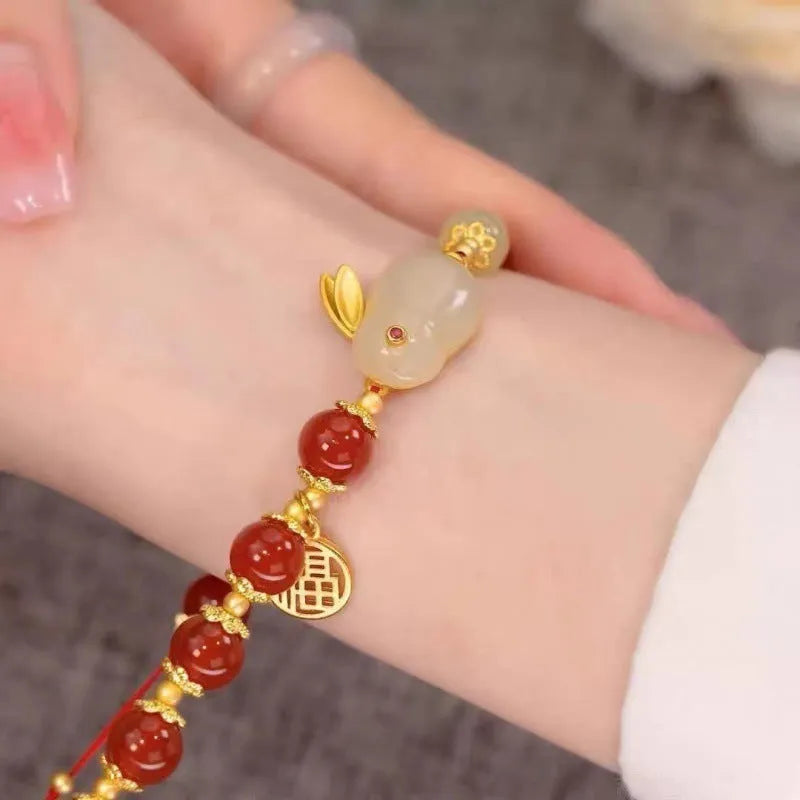 Chinese style bamboo leaf glass bracelet for women with a bamboo joint design.