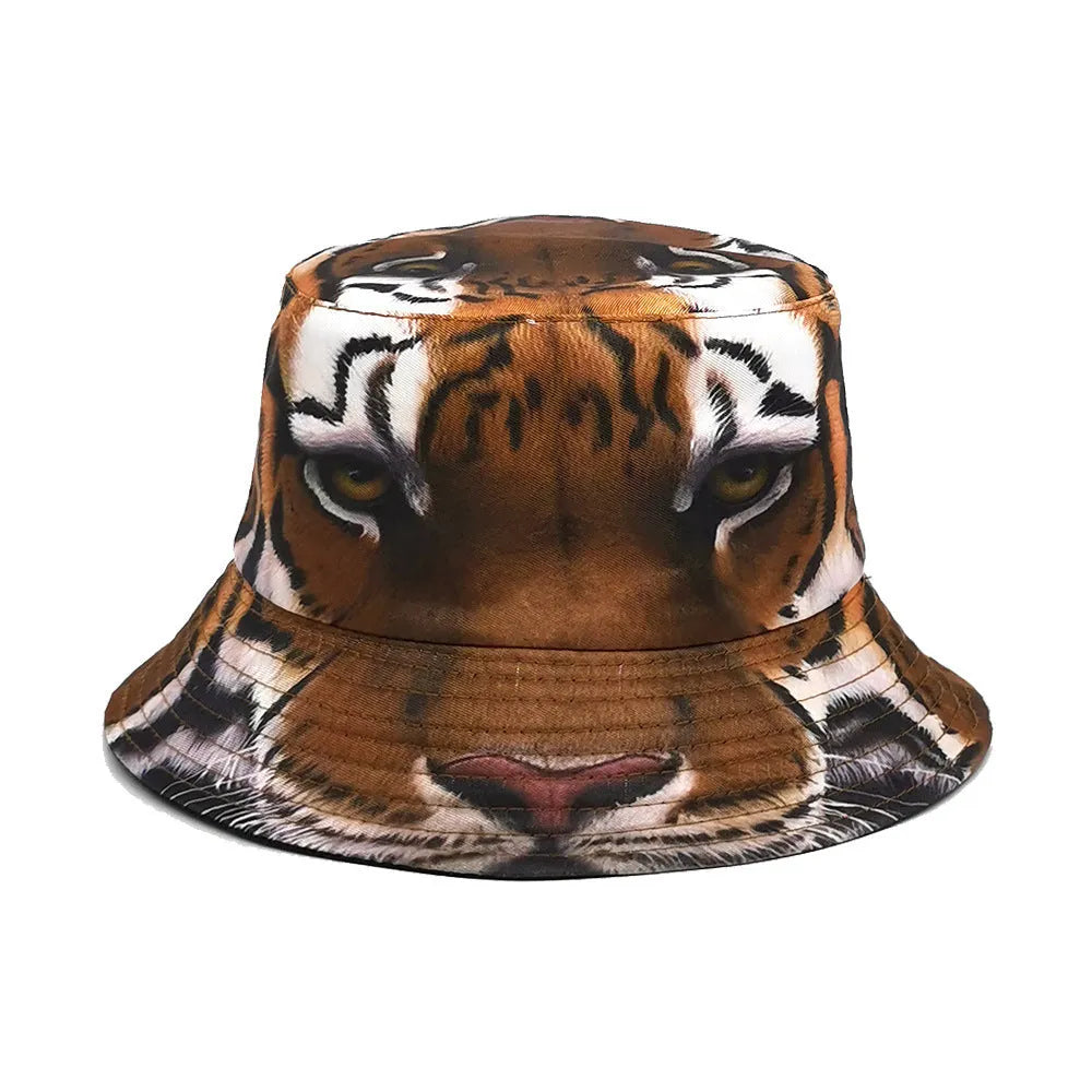 Tiger pattern bucket hat in khaki or black colour with dome crown, M size fits 56-58cm