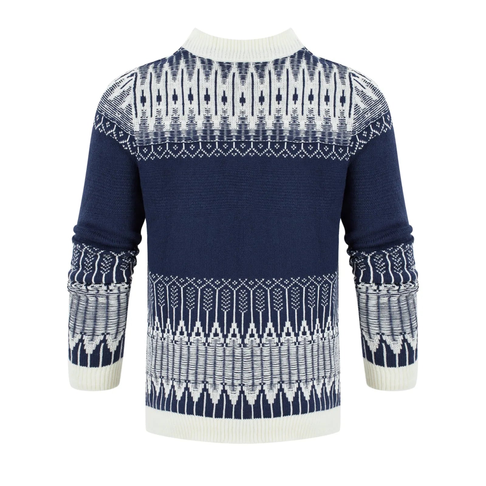 Men's grey knitted pullover sweater with ribbed cuffs and hem on hanger