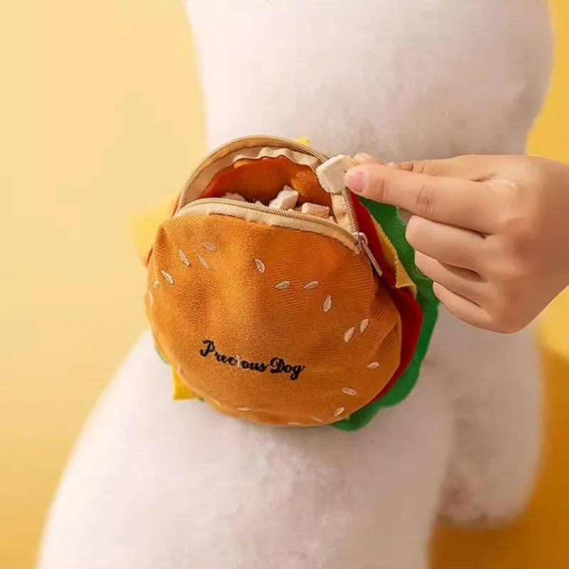 Cartoon hamburger design adjustable vest leash and harness with backpack for a dog.