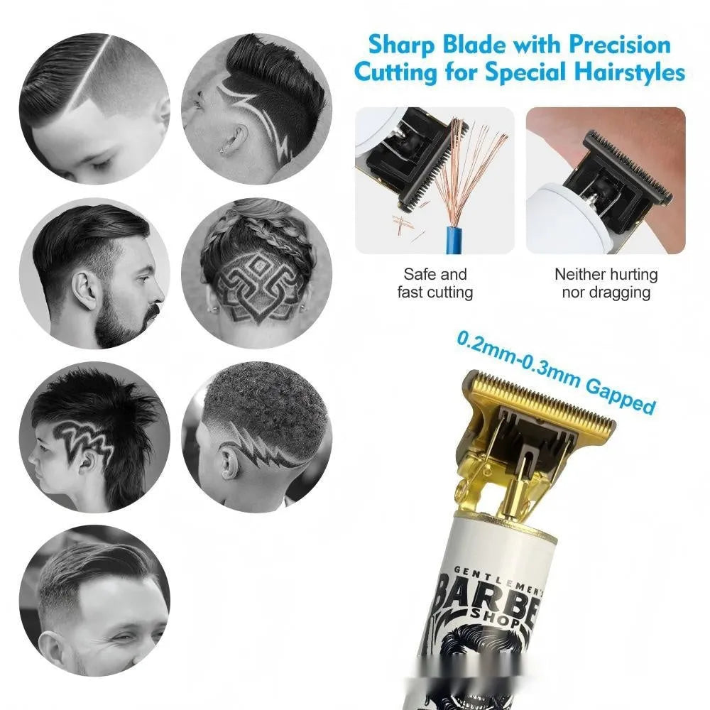 Rechargeable stainless steel hair clipper with 4-in-1 grooming kit and USB charging cable