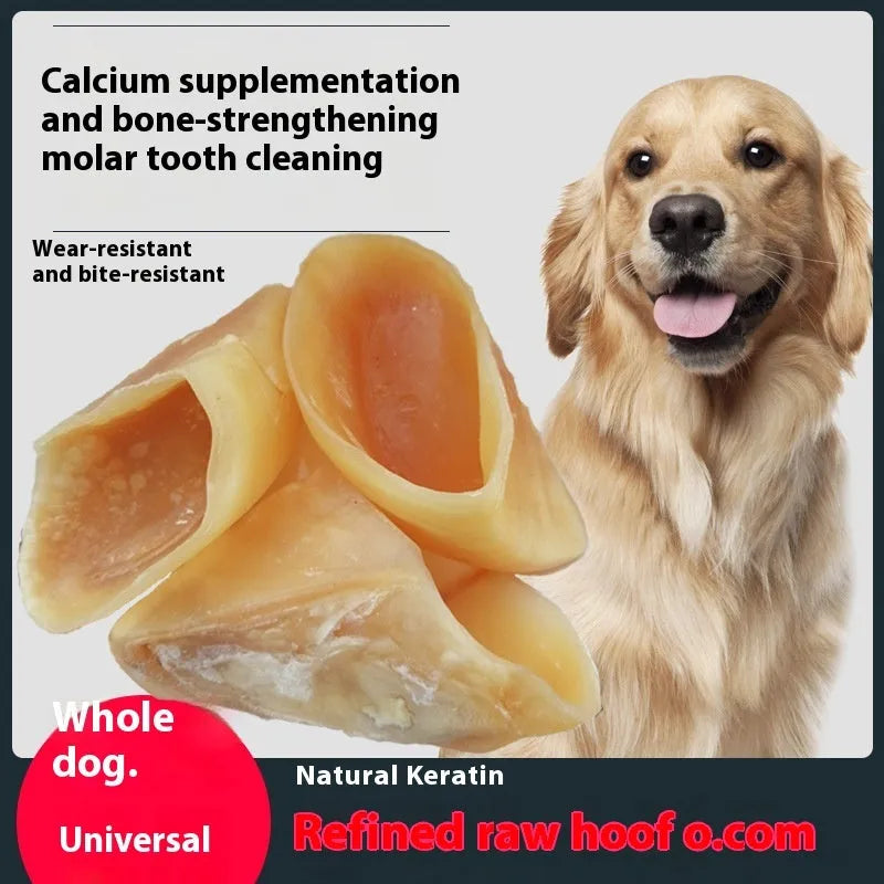Natural cowhide dog chew stick in hoof shell colour, small and large sizes for dental care