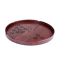 Wooden dessert plate with hollow sakura cherry blossom pattern, 30cm diameter, 2cm depth