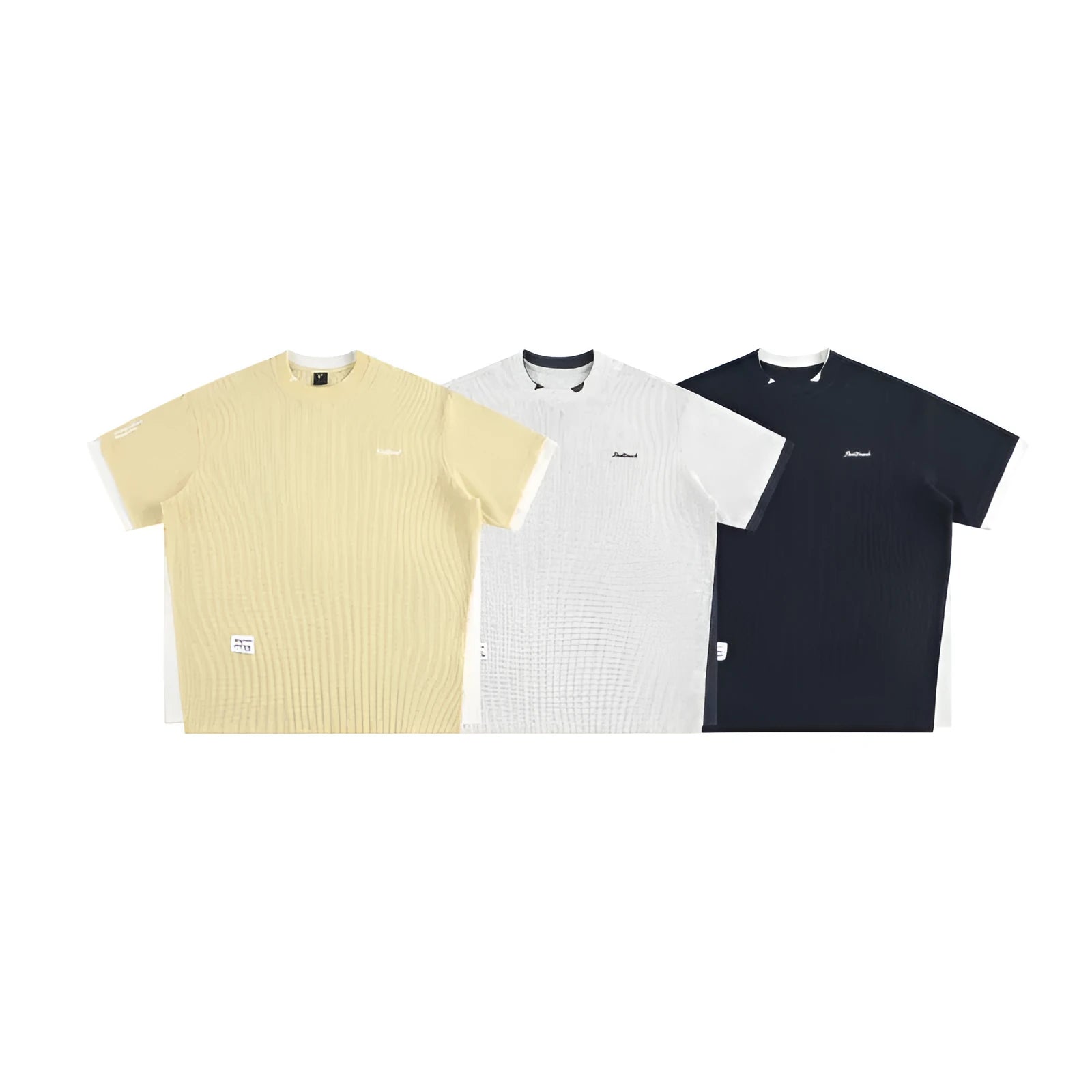 Retro alphabet embroidered loose waffle t-shirt in navy blue, white flower gray, or yellow colours