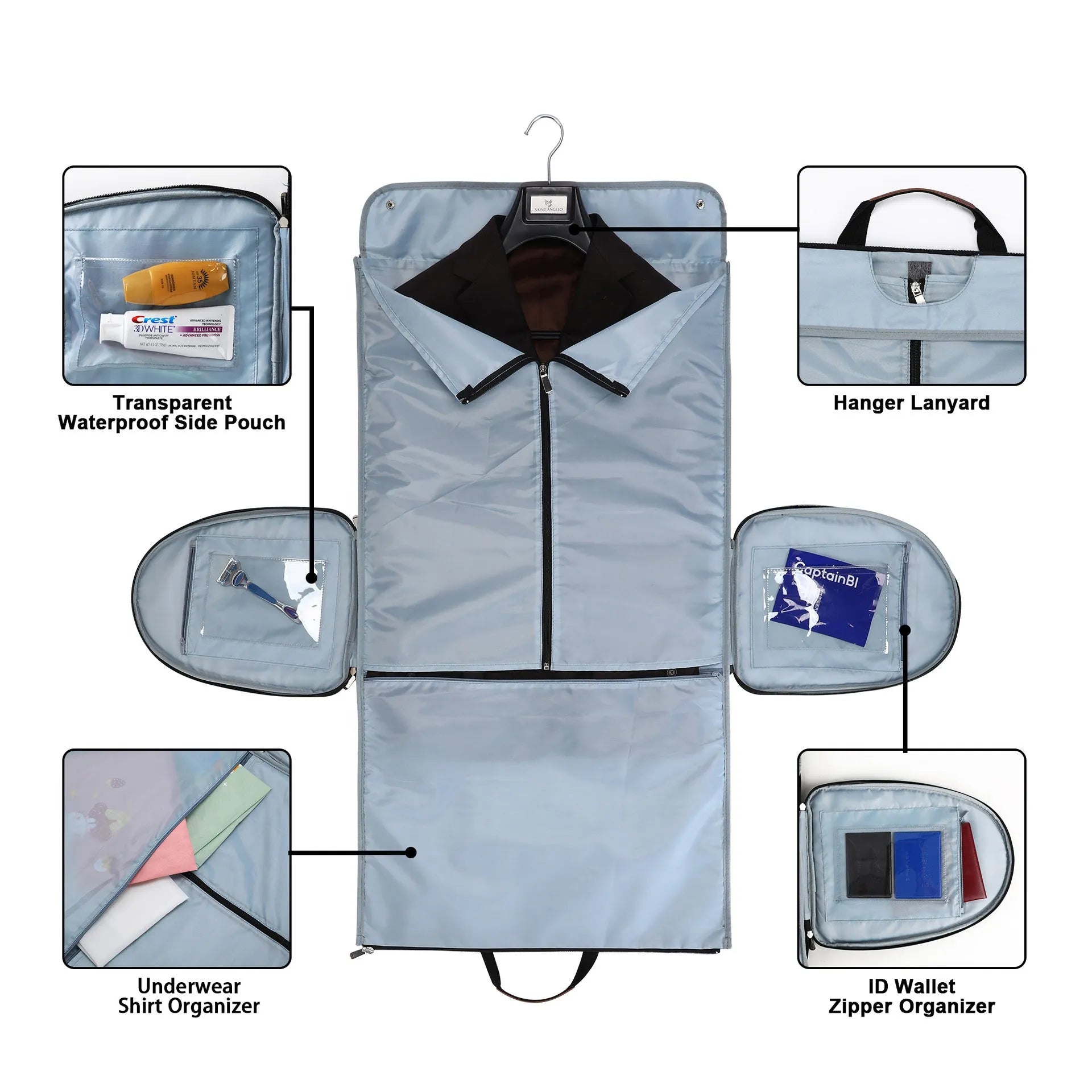 Folding duffel bag in dark blue Oxford cloth with a carrying handle, shown partially folded.