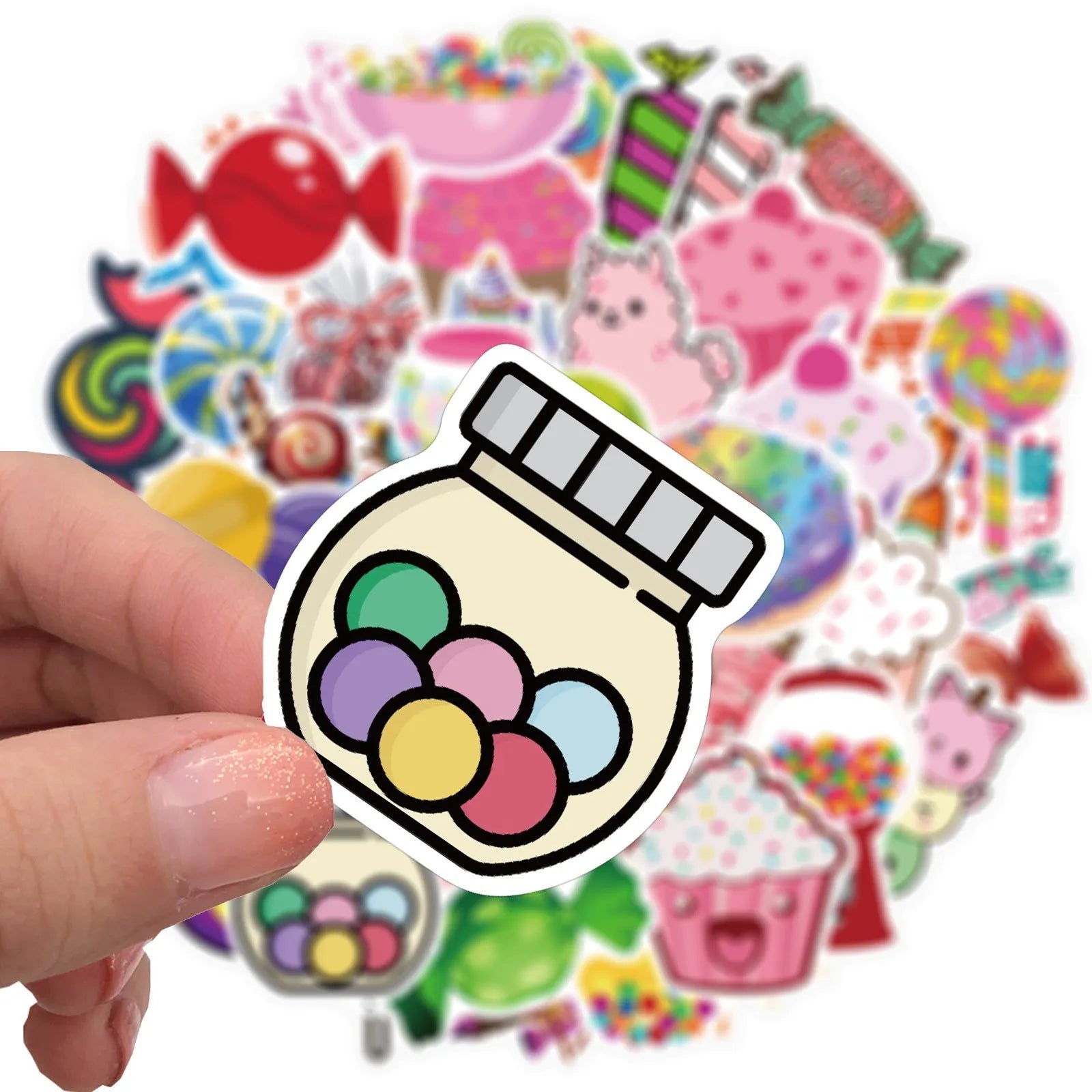 Colourful Candy series graffiti stickers with cartoon designs measuring 4-6cm