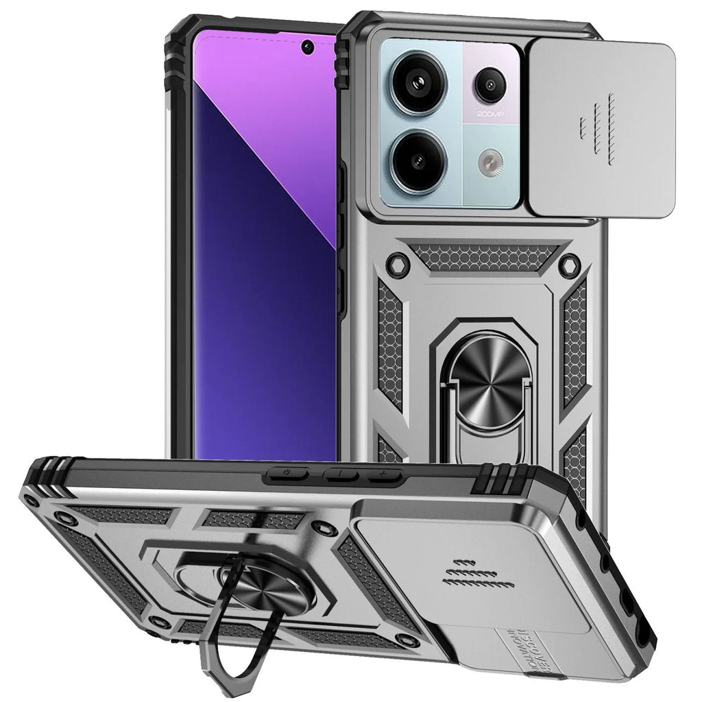 Drop-resistant phone case for Redmi Note 13 Pro with bracket and magnetic suction, black colour
