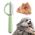 Blue dinosaur-shaped self-cleaning cat brush with double-sided slicker head.