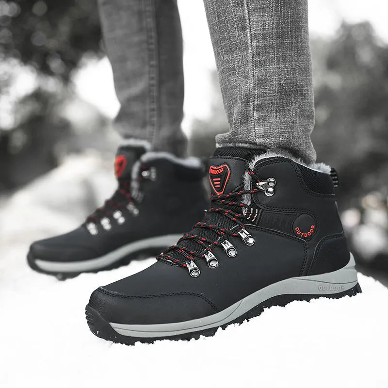 Men's winter snow boots with plush lining and lace-up closure in grey plus colour