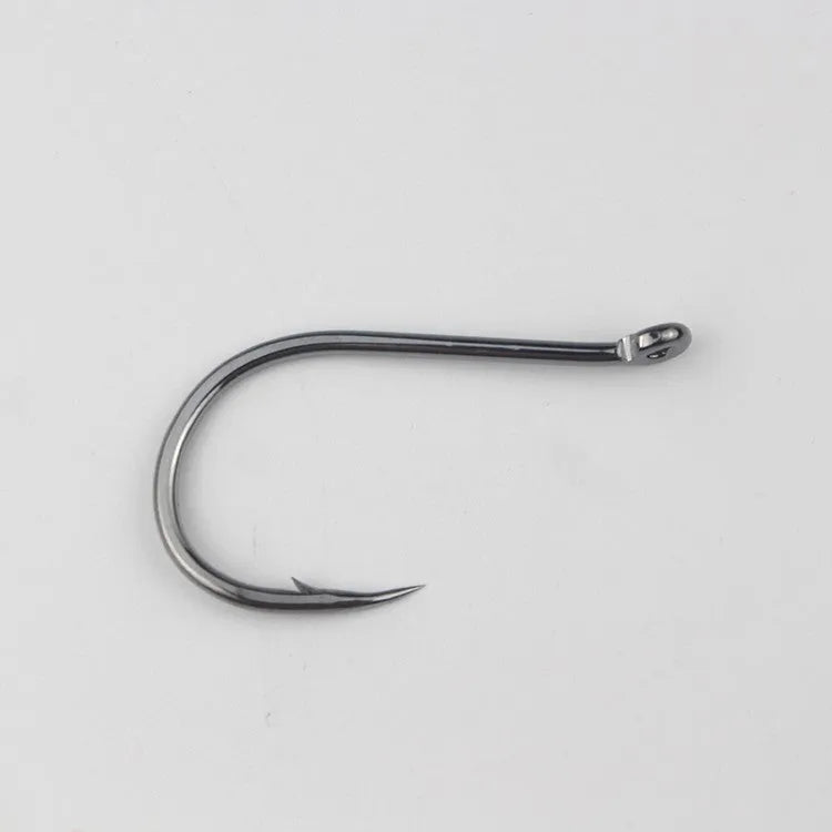 Bulk pack of barbed alloy carbon steel fishing hooks in various sizes for sea fishing.