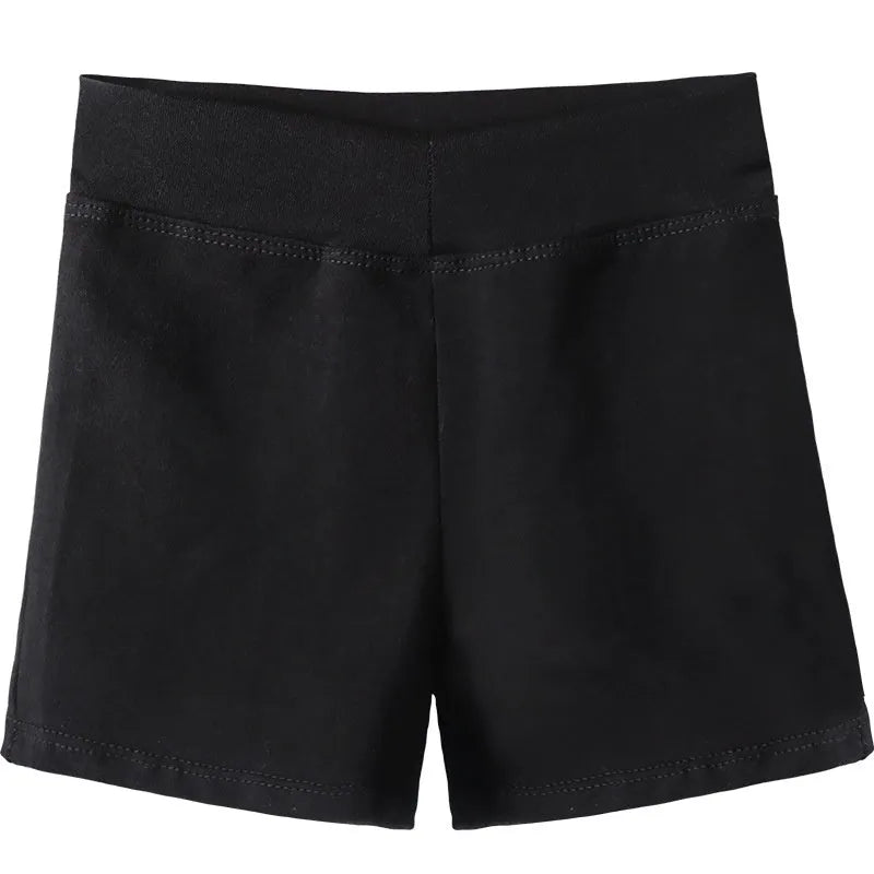 Black cotton women's dance shorts for ballet practice and fitness exercise.