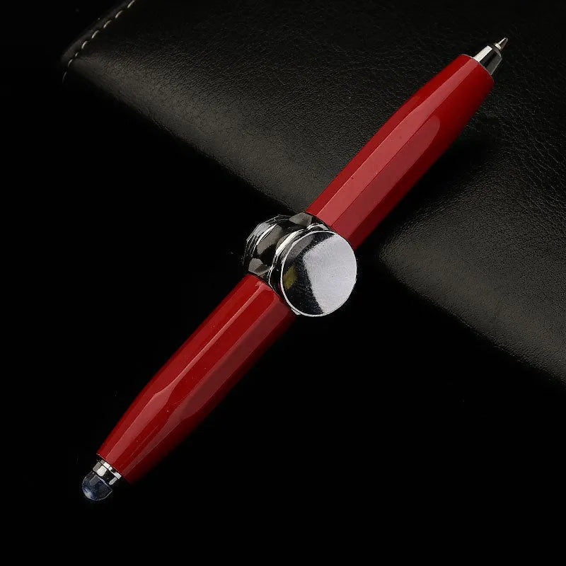 Metal ballpoint pen with spinning decompression gyro mechanism showing 12 ink colour options