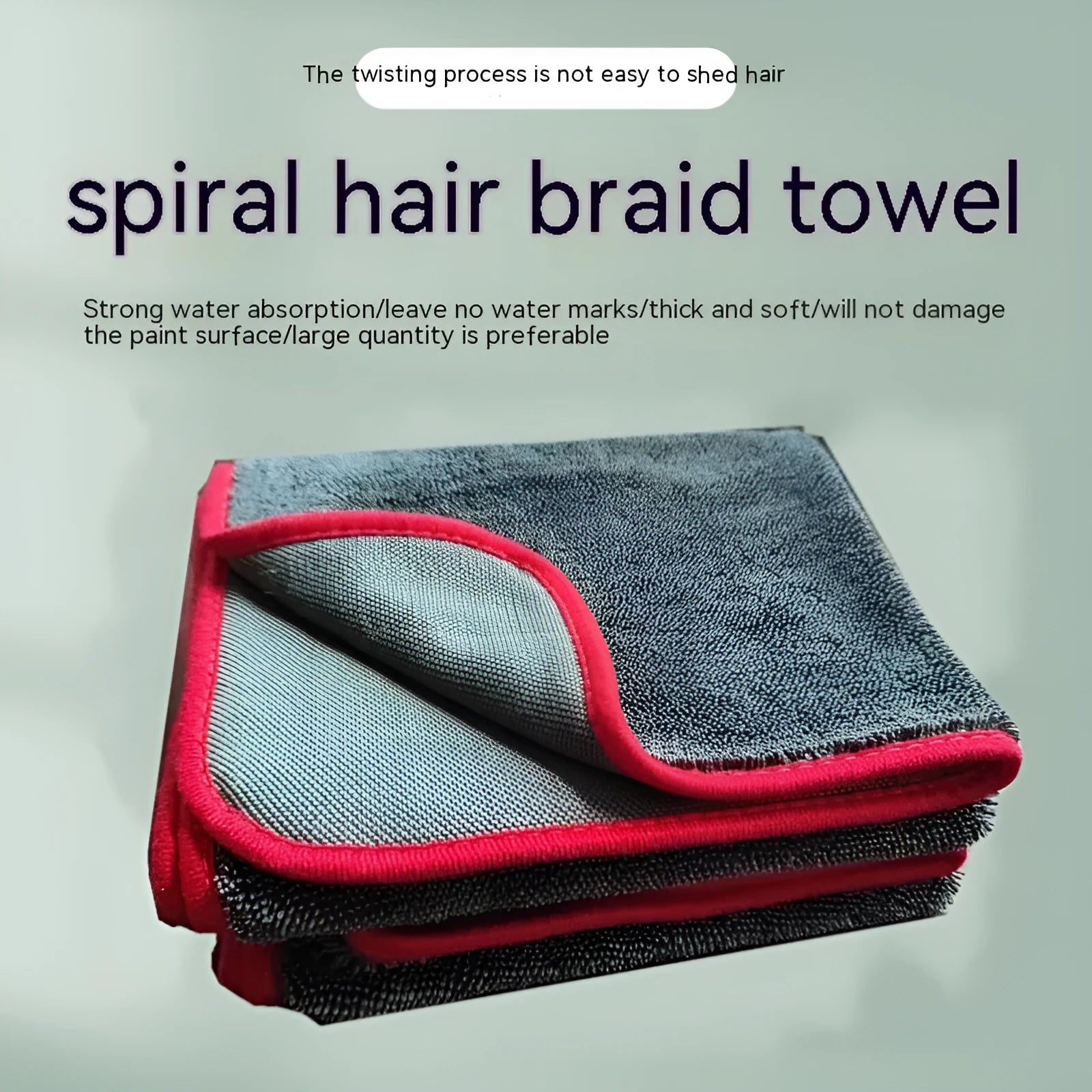 Grey car cleaning cloth with black hemmed edge shown in various sizes for vehicle and pet care.