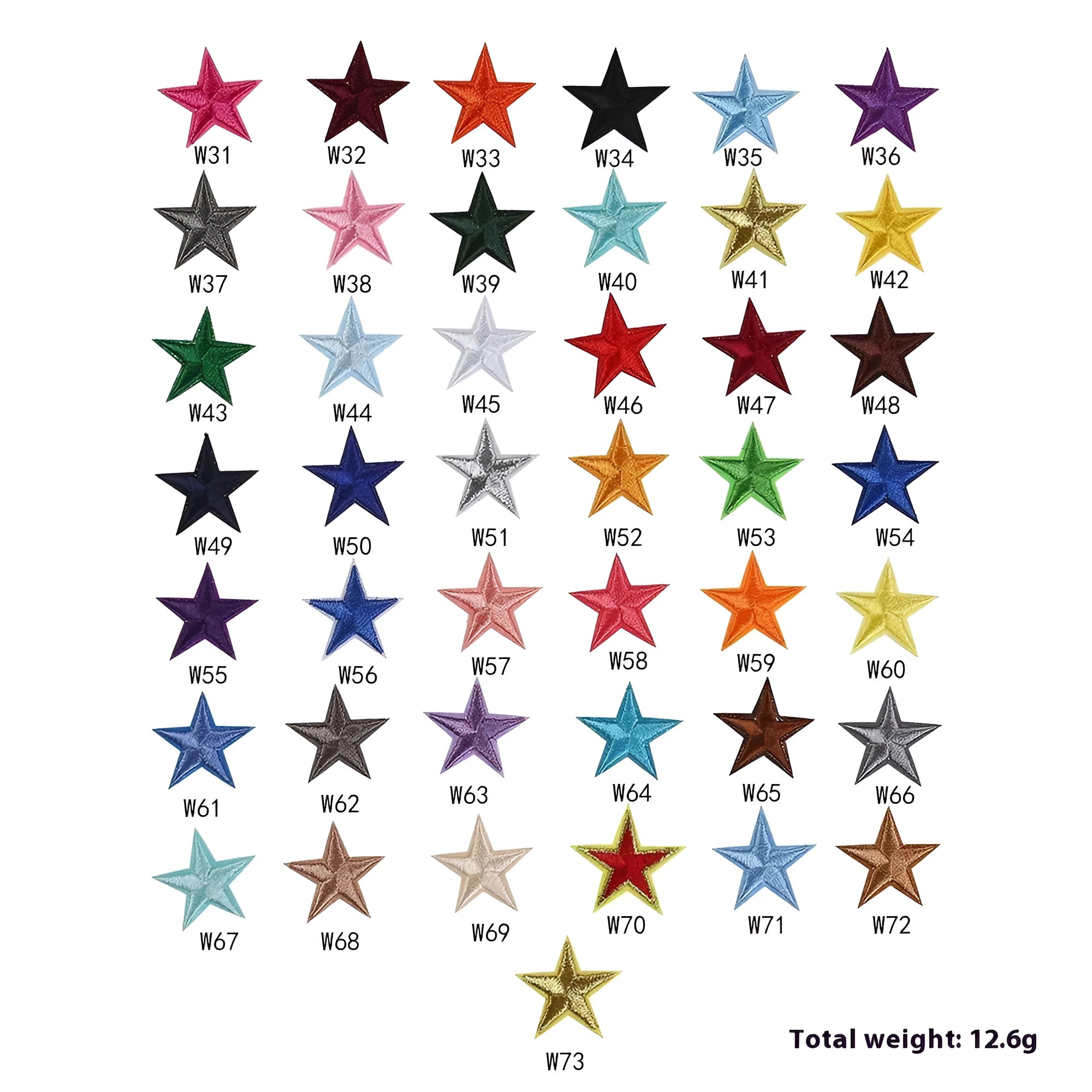 Five-pointed star embroidery label cloth stickers in assorted colours for clothing decoration