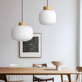 Retro Nordic style wooden pendant ceiling light with visible timber construction.