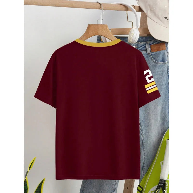Men's loose fit cotton T-shirt with digital printed letter design in red