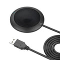 Black USB desktop microphone with metal mesh cover and 70mm diameter design for computer audio recording