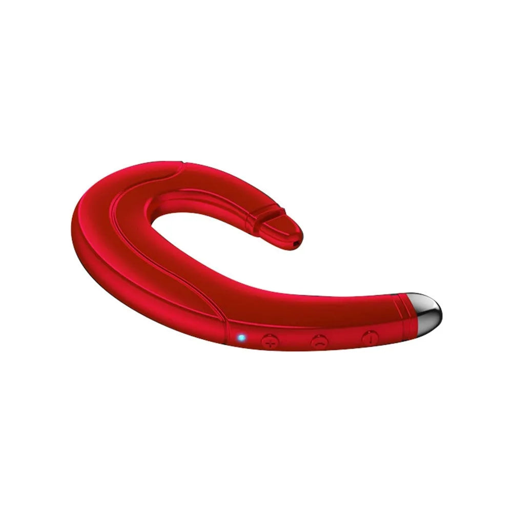 Single-ear Bluetooth ear-mounted headset shown in black, blue, and red colour options.