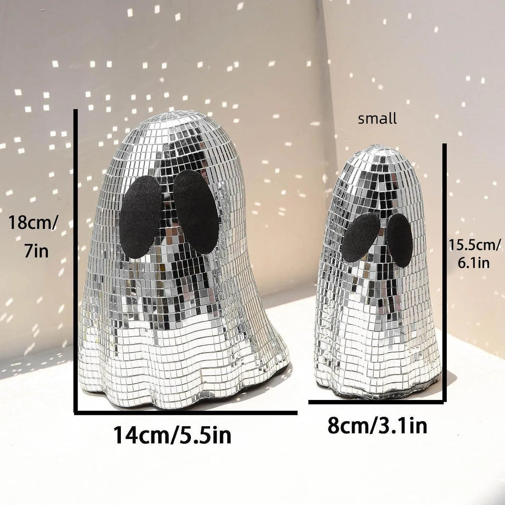 Silver glass ghost mosaic Halloween desktop decoration showing detailed inlay surface work