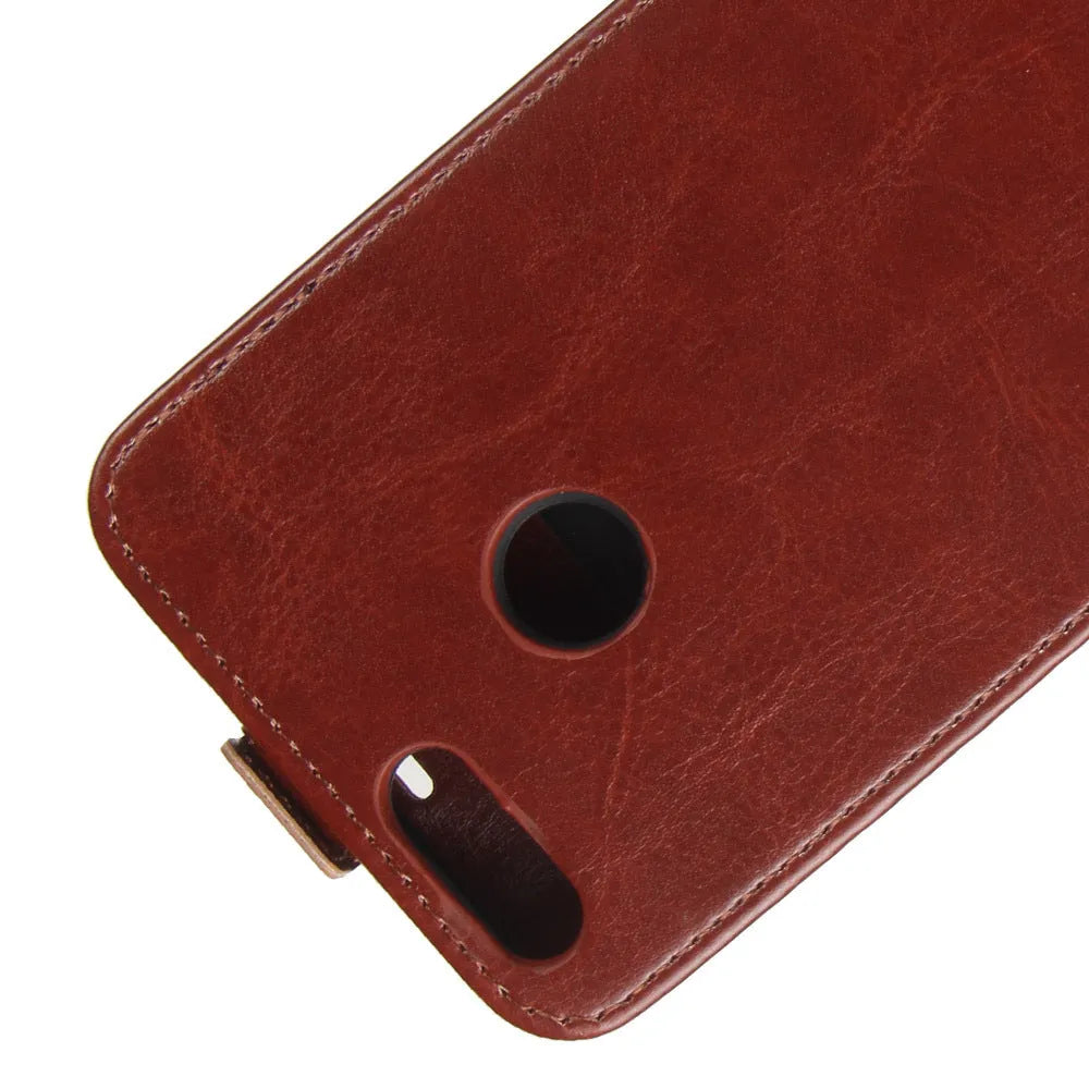 Huawei Honor 7X leather wallet phone case in crazy horse pattern showing card slots and TPU bumper.