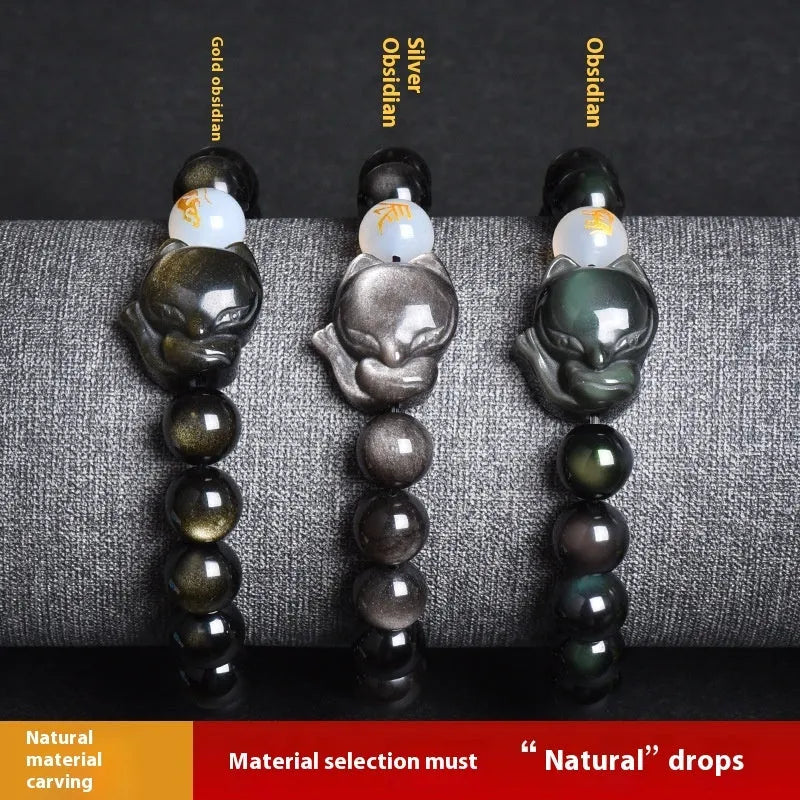 Natural obsidian zodiac guardian bracelet with 10mm beads in three style variations