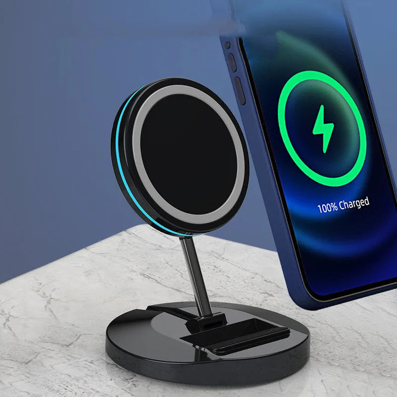 Apple-compatible magnetic wireless charger folding stand for iPhone 12 with 3-in-1 design