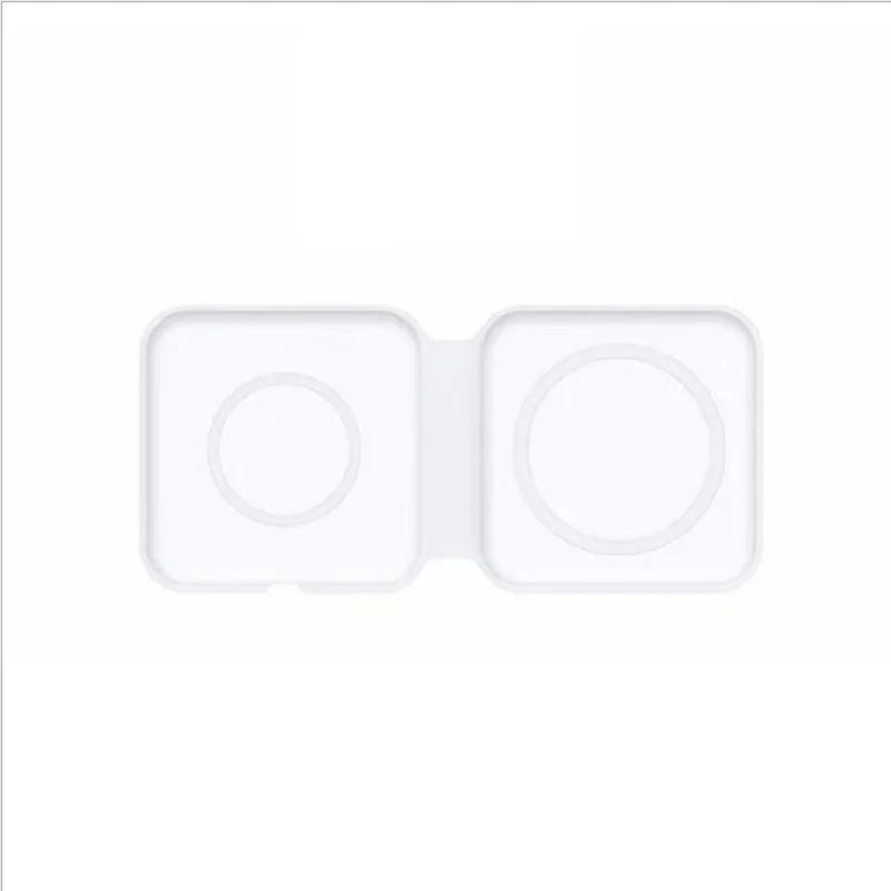 White foldable magnetic wireless charging dock showing dual charging surfaces and 180° folding mechanism