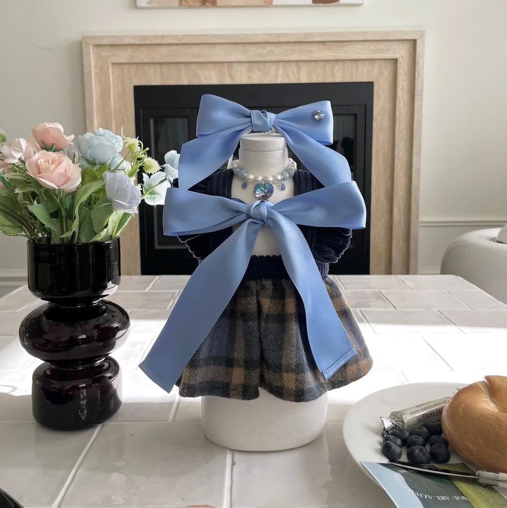 Princess style adjustable dog hair band with bow tension and jacquard polyester cotton ribbon