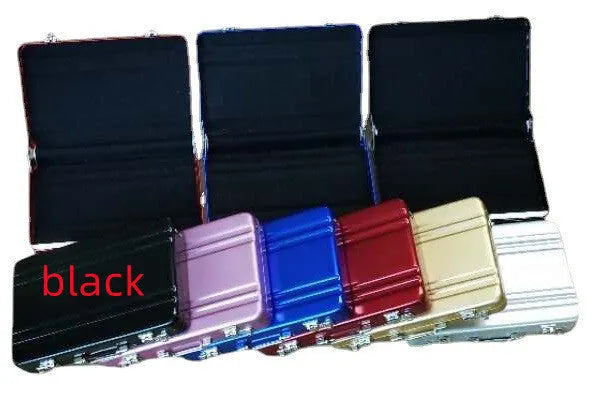 Aluminium alloy metal card holder in red, blue, black, silver, pink or gold colours with 100x65mm dimensions