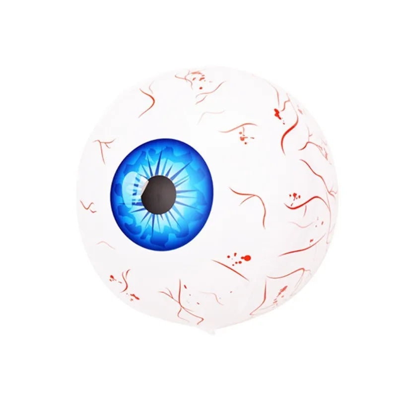 Green Halloween eyeball balloon inflatable with red bloodshot pattern design