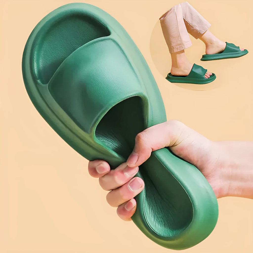 A pair of thick-soled EVA foam flip-flop slippers in a choice of seven colours on a plain background.