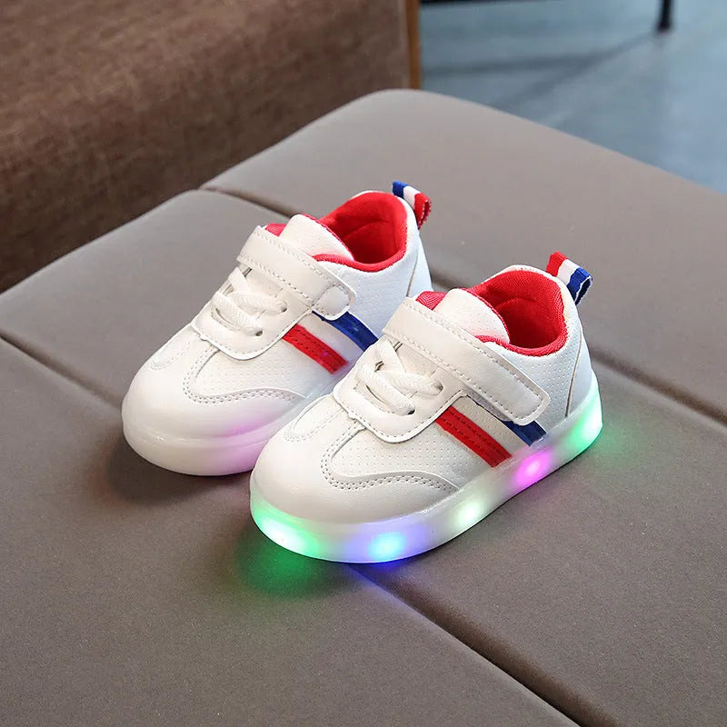 Kimmy White LED sneakers for children in black with artificial PU upper and rubber sole