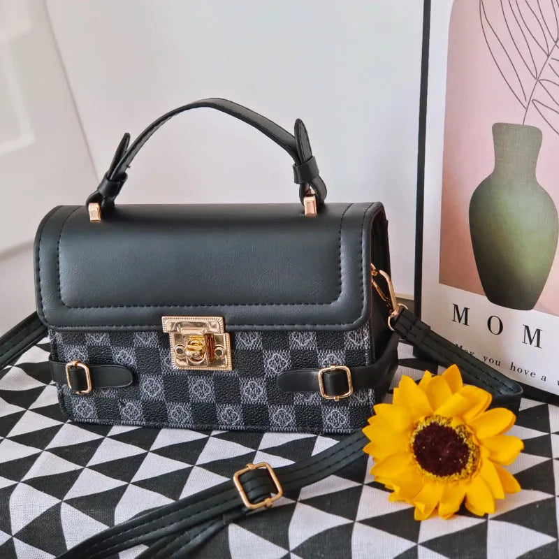 Retro patterned women's crossbody bag in a horizontal rectangle shape, shown in apricot colour.
