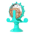 Interactive cat puzzle toy with rotating snack dispenser in blue, green, red, or yellow colours