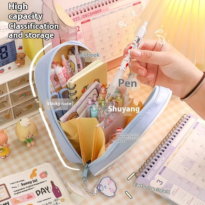Transparent PVC pencil case with colourful cartoon character design