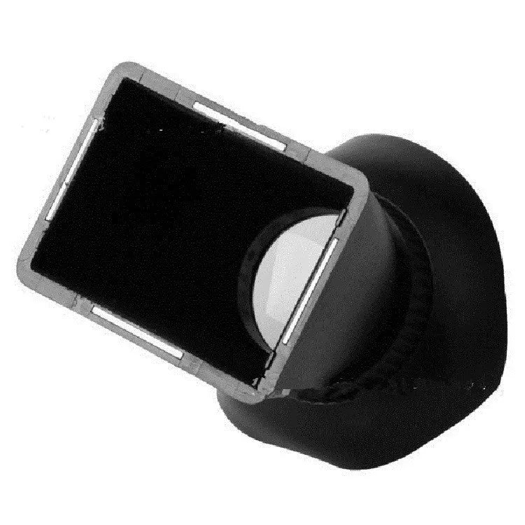 Black camera LCD viewfinder with magnetic mount for DSLR video shooting.