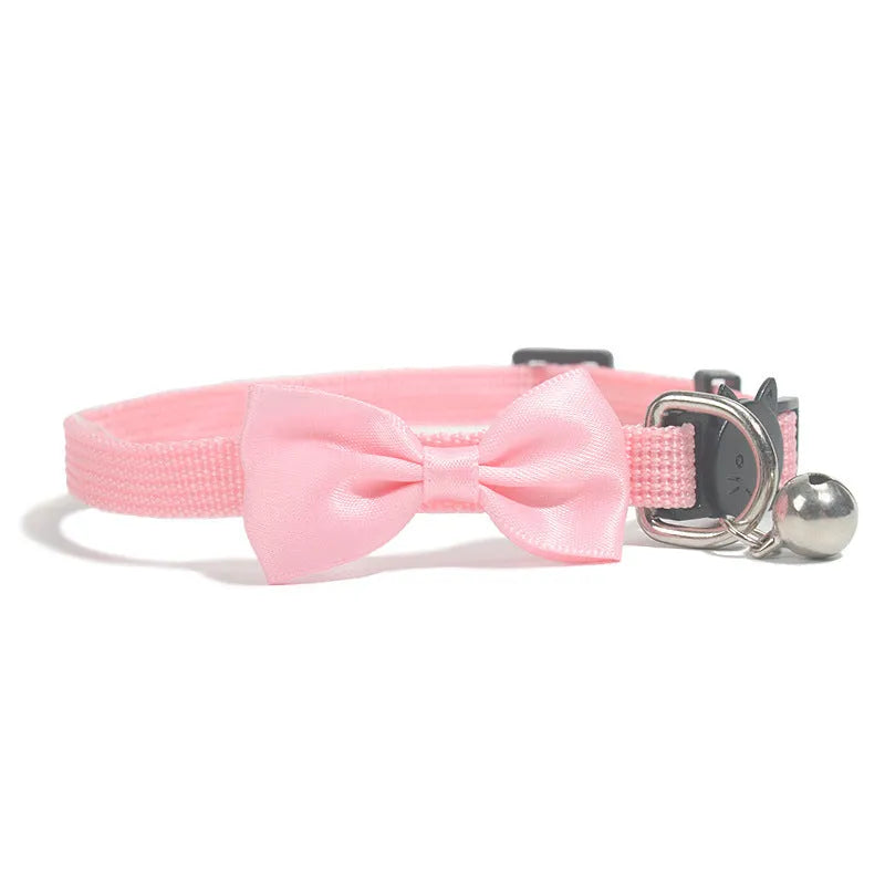 Adjustable nylon cat bow collar with bell in striped pattern, multiple colour options