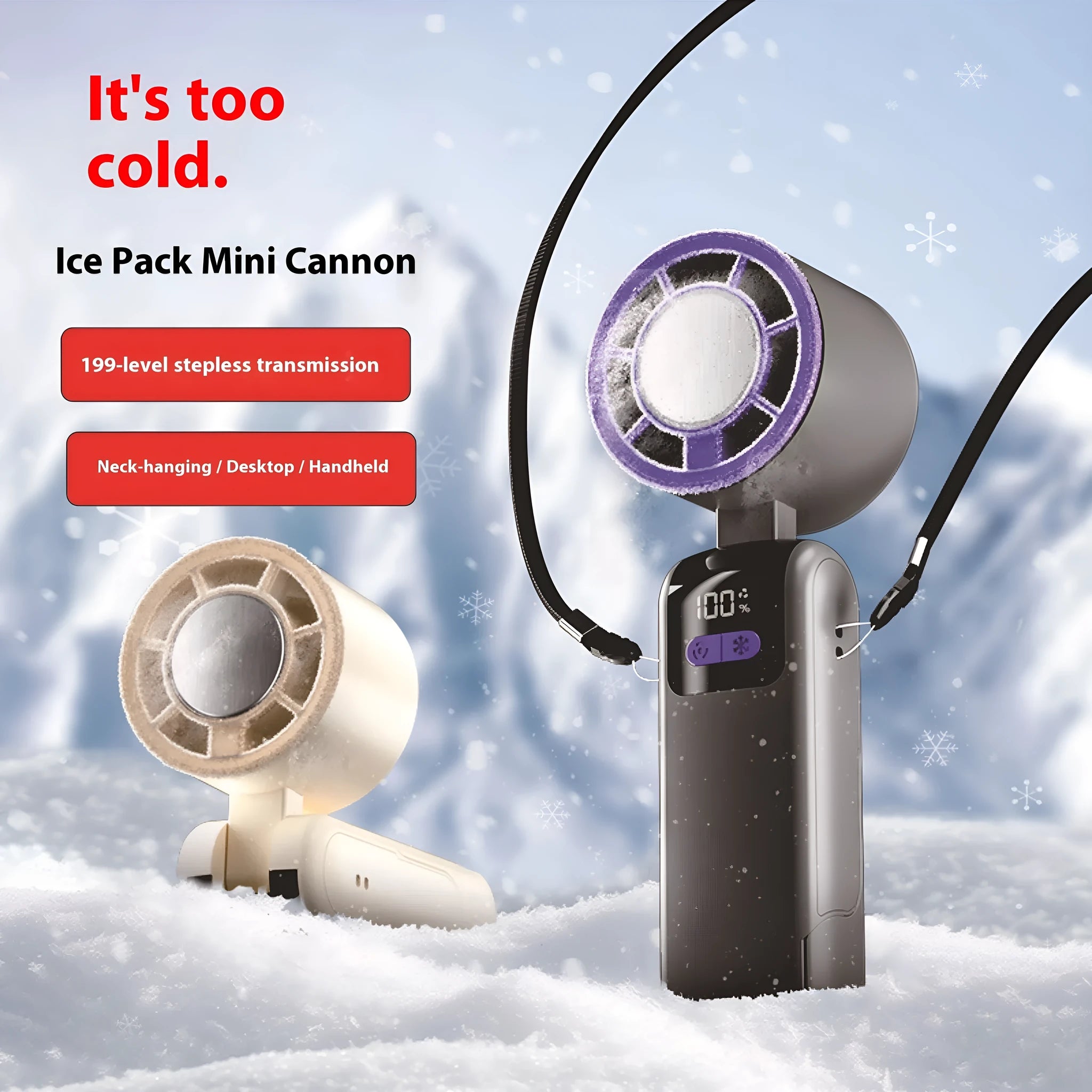 Y31 semiconductor folding digital display handheld refrigeration fan in rock gray with 199 speed settings
