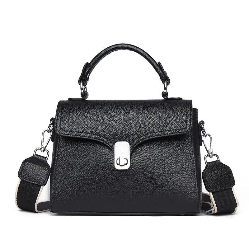 Korean commuter women's cross-body bag genuine leather oval shape sandwich pocket 21x18x9cm