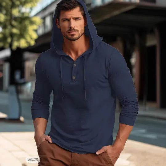 Cotton pullover sports hoodie in apricot colour on a hanger.