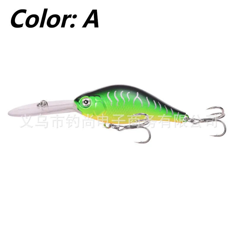 10.5cm long tongue board minnow fishing lure in assorted colours, shown with a 15g weight specification.