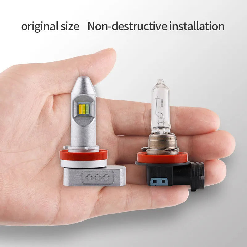 LED car fog lamp retrofit bulb with aluminium housing for universal vehicle fit.