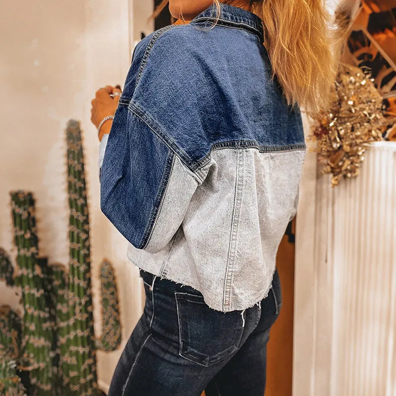 Women's loose fit denim jacket with multiple buckle front fastening in cotton fabric