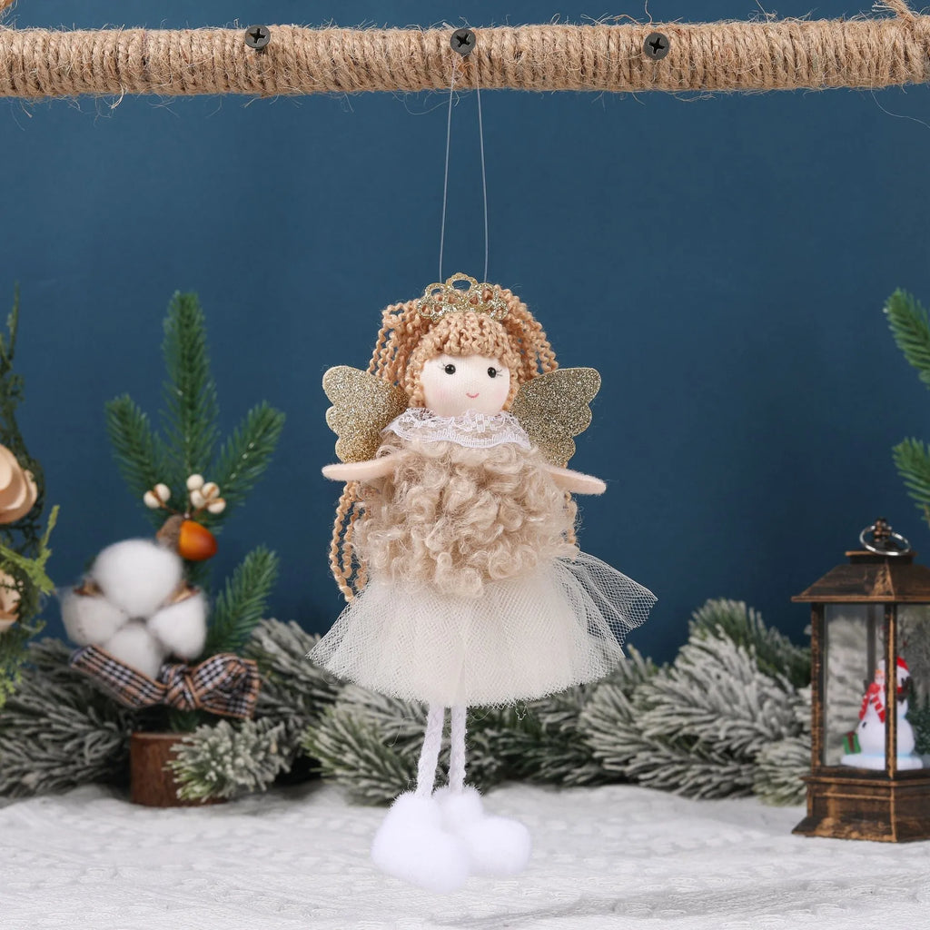 Christmas angel girl hair pendant in cloth fabric with crown design for high ponytail decoration