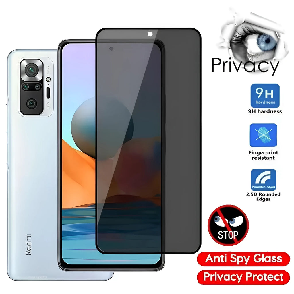 Anti-spy screen protector for Xiaomi Poco and Redmi Note smartphones with privacy protection