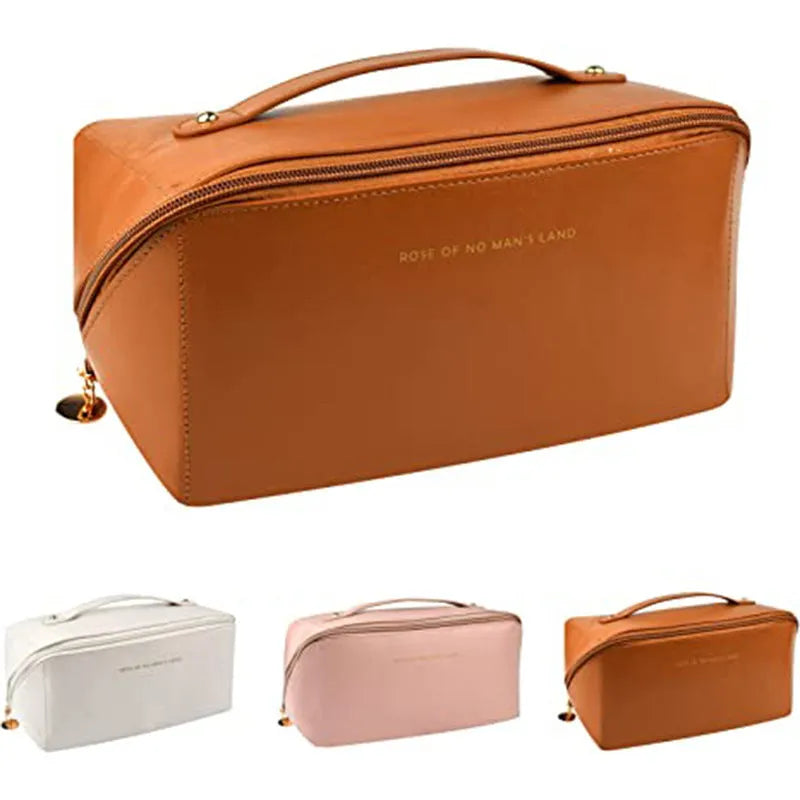 Korean style PVC waterproof pillow cosmetic bag in milky white with letter print pattern