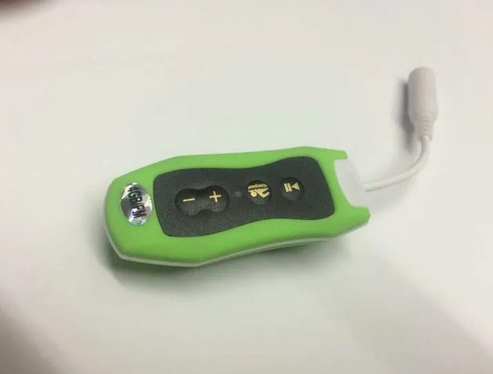 Compact waterproof IPX68 Bluetooth MP3 headset in six colours: black, blue, green, orange, pink, white.