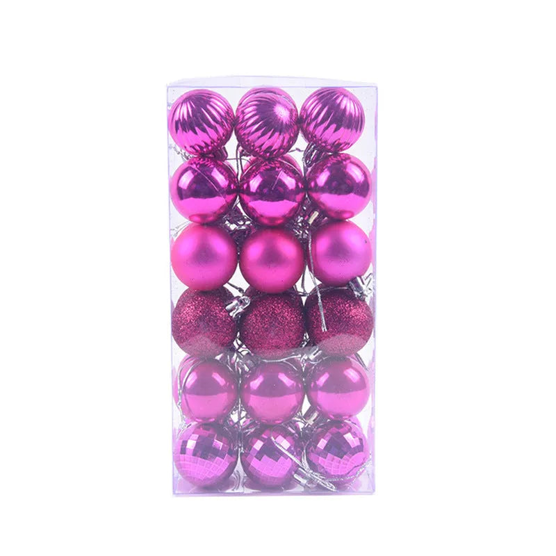 36 Christmas colour balls in whole box set, 4cm diameter, assorted colours for tree decoration