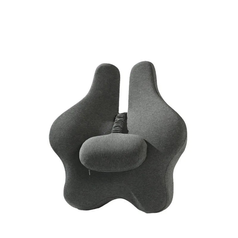 Memory foam car lumbar support cushion in a solid colour, shown on a car seat.