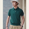 Retro slim-fit knitted cotton short-sleeved T-shirt in dark brown solid colour for summer leisure wear